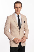 Self-Patterned Slim Fit Light Yellow Men's Jacket - Wessi