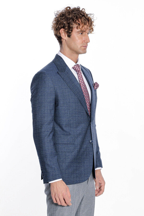 Desenli Slim Fit Lacivert Erkek Ceket - Wessi