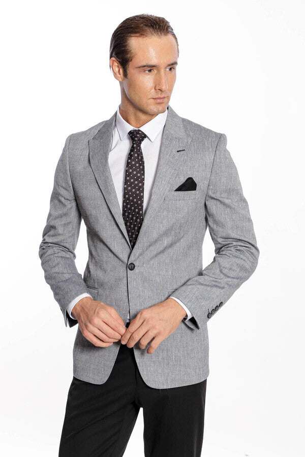 Sivri Yaka Slim Fit Füme Erkek Ceket - Wessi