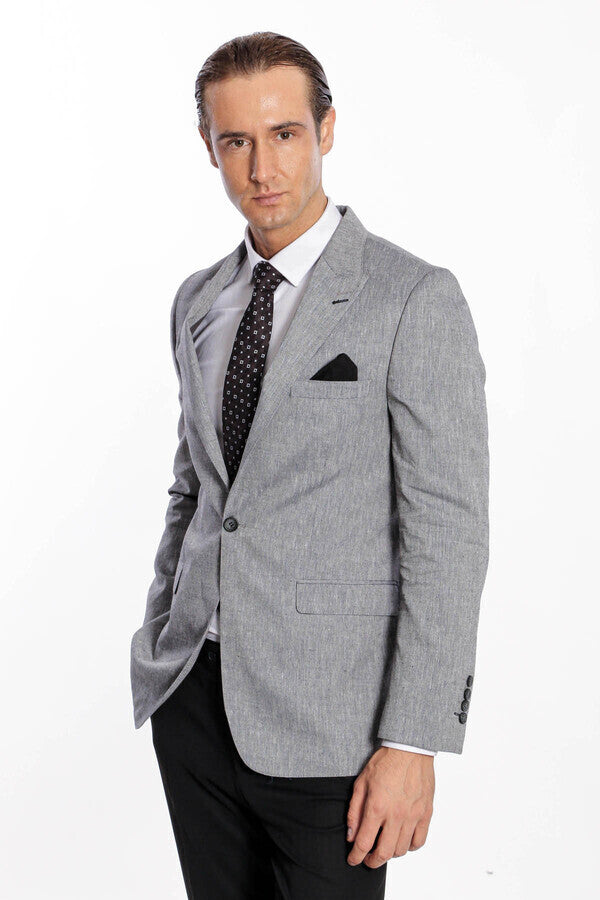 Sivri Yaka Slim Fit Füme Erkek Ceket - Wessi