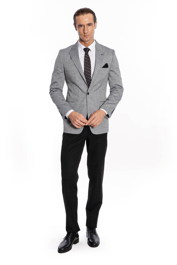 Sivri Yaka Slim Fit Füme Erkek Ceket - Wessi