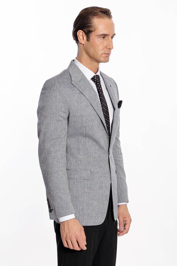 Sivri Yaka Slim Fit Füme Erkek Ceket - Wessi
