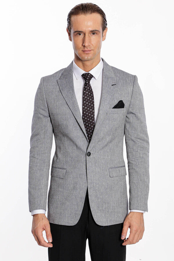 Sivri Yaka Slim Fit Füme Erkek Ceket - Wessi