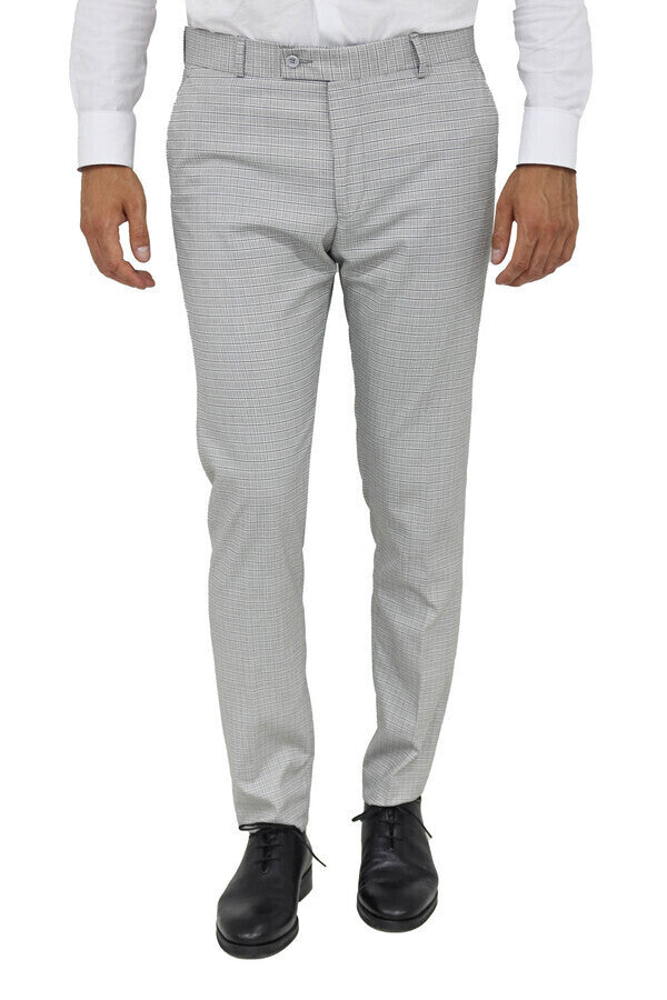 Slim Fit Kareli Kumaş Gri Erkek Pantolon - Wessi