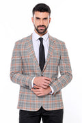 Plaid Pattern Slim Fit Orange Black Men's Jacket - Wessi