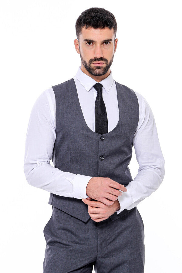 Desensiz Slim Fit Antrasit Erkek Takım Elbise - Wessi