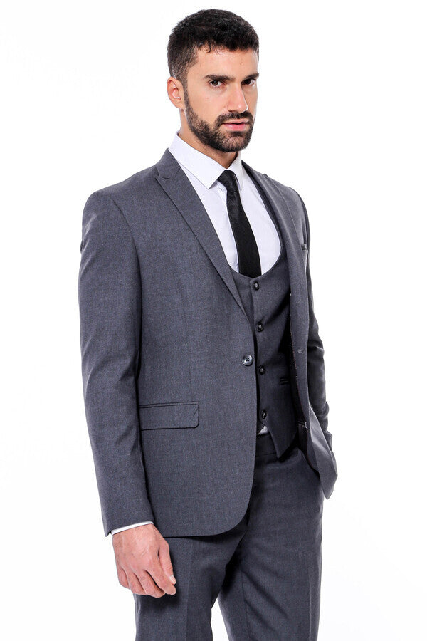 Desensiz Slim Fit Antrasit Erkek Takım Elbise - Wessi