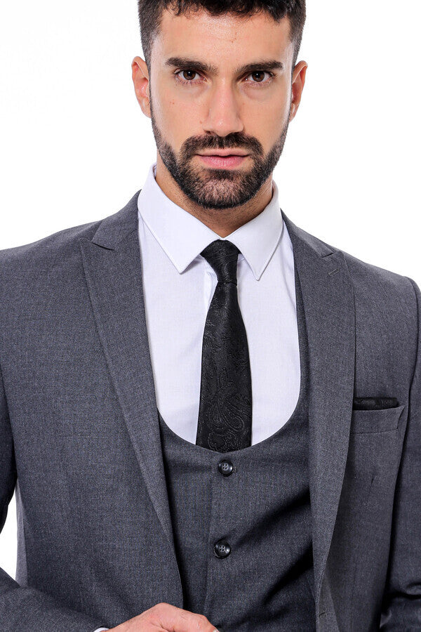 Desensiz Slim Fit Antrasit Erkek Takım Elbise - Wessi