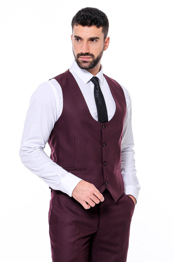 Desensiz Slim Fit Bordo Erkek Takım Elbise - Wessi