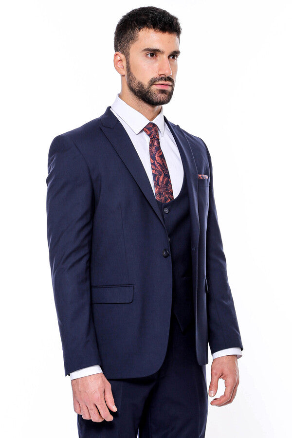 Desensiz Slim Fit Lacivert Erkek Takım Elbise - Wessi