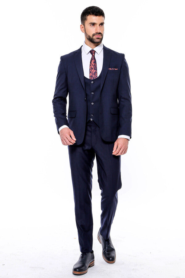 Desensiz Slim Fit Lacivert Erkek Takım Elbise - Wessi