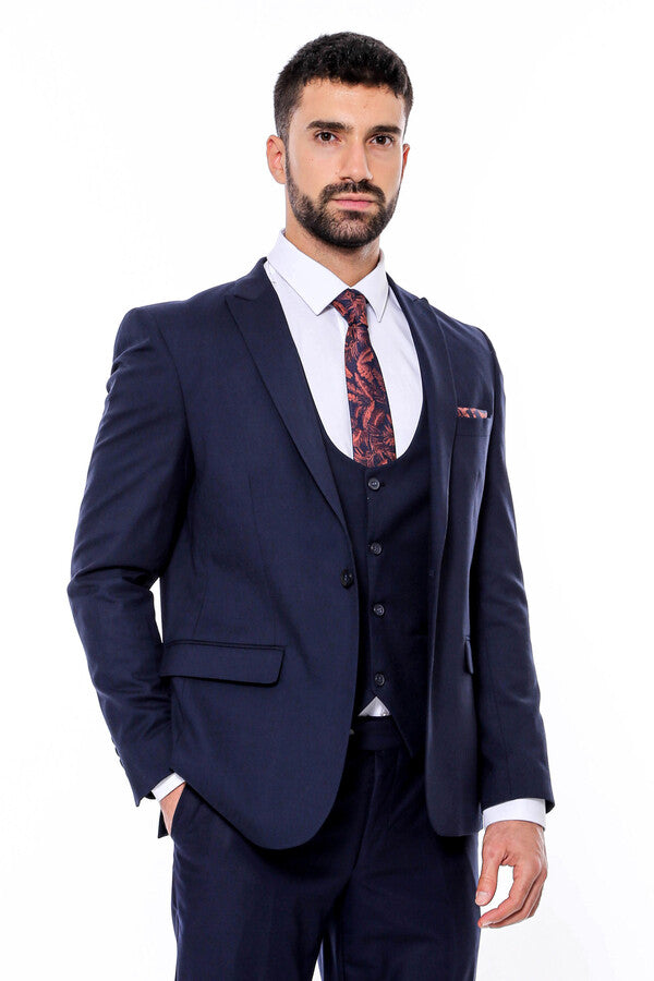 Desensiz Slim Fit Lacivert Erkek Takım Elbise - Wessi