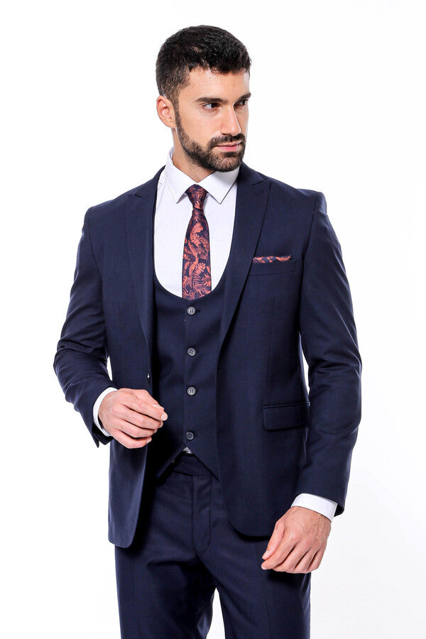 Desensiz Slim Fit Lacivert Erkek Takım Elbise - Wessi