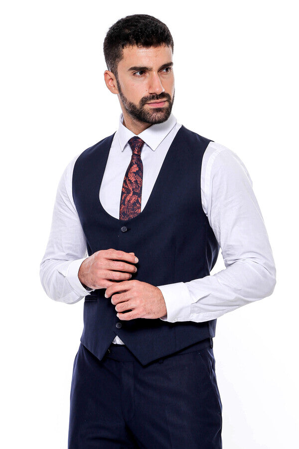 Desensiz Slim Fit Lacivert Erkek Takım Elbise - Wessi