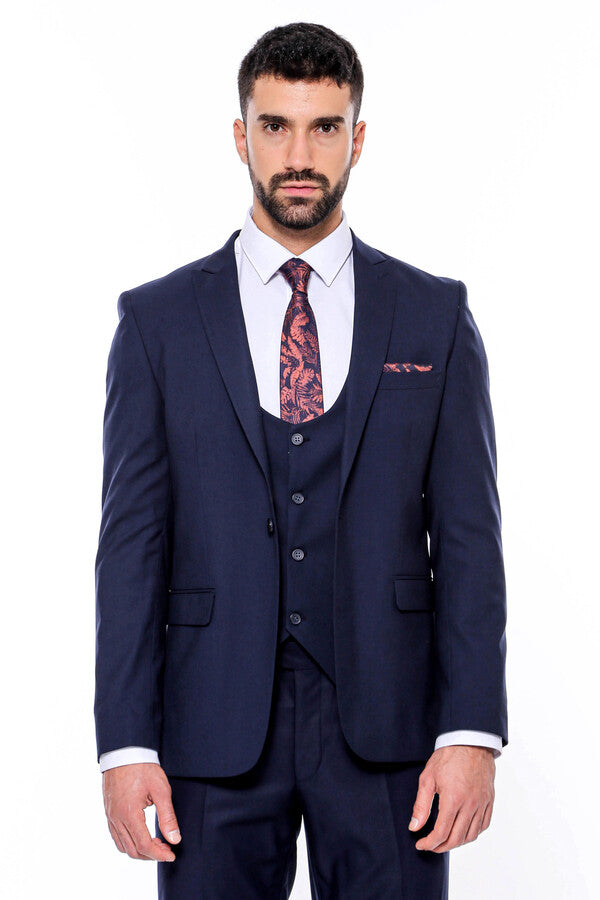 Desensiz Slim Fit Lacivert Erkek Takım Elbise - Wessi
