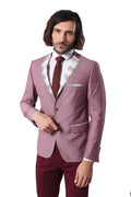Collar and Pocket Plaid Trim Burgundy Jacket - Wessi