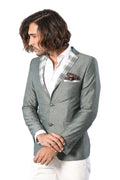 Collar and Pocket Plaid Trim Khaki Linen Jacket - Wessi