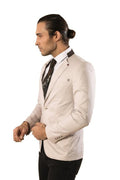 Single Button Mandarin Collar Cream Men's Jacket - Wessi
