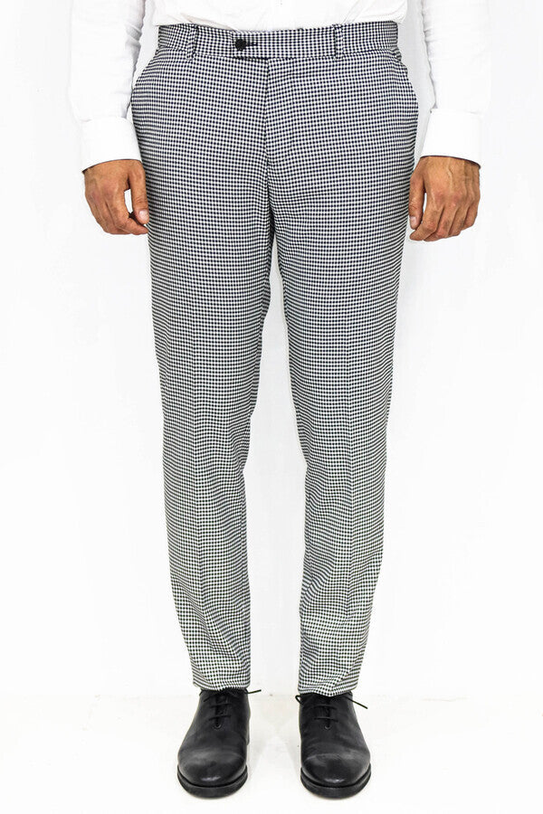 Kaz Ayağı Desenli Slim Fit Gri Erkek Pantolon - Wessi