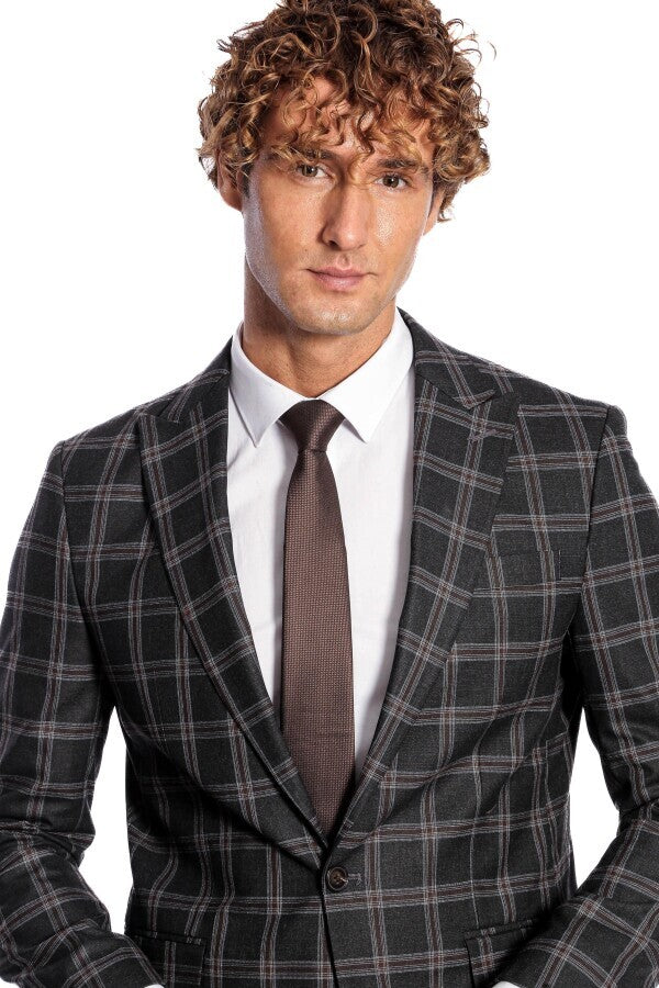 Slim Fit Sivri Yaka Siyah Erkek Ceket - Wessi