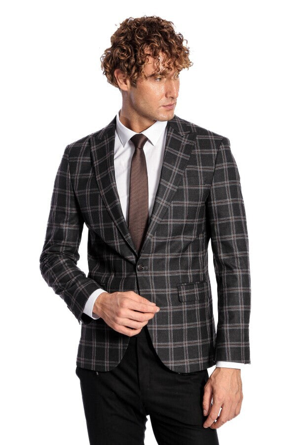 Slim Fit Sivri Yaka Siyah Erkek Ceket - Wessi