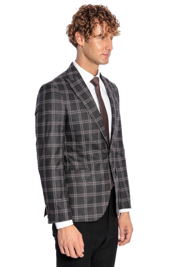Slim Fit Sivri Yaka Siyah Erkek Ceket - Wessi