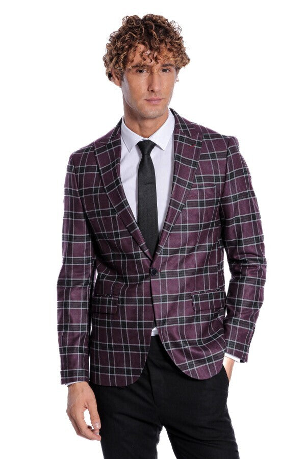 Slim Fit Sivri Yaka Mor Erkek Ceket - Wessi