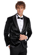 Glittery Slim Fit Velvet Black Men's Tuxedo Jacket - Wessi