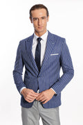 Striped Slim Fit Blue Men's Jacket - Wessi