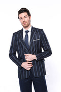Striped Navy Blue Slim Fit Jacket | Wessi