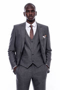 Striped Slim Fit Anthracite Men's Suit - Wessi