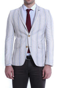 Striped Beige Slim Fit Jacket - Wessi