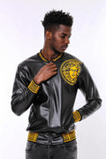 Black Leather-Look Printed Detail Seasonal Jacket - Wessi