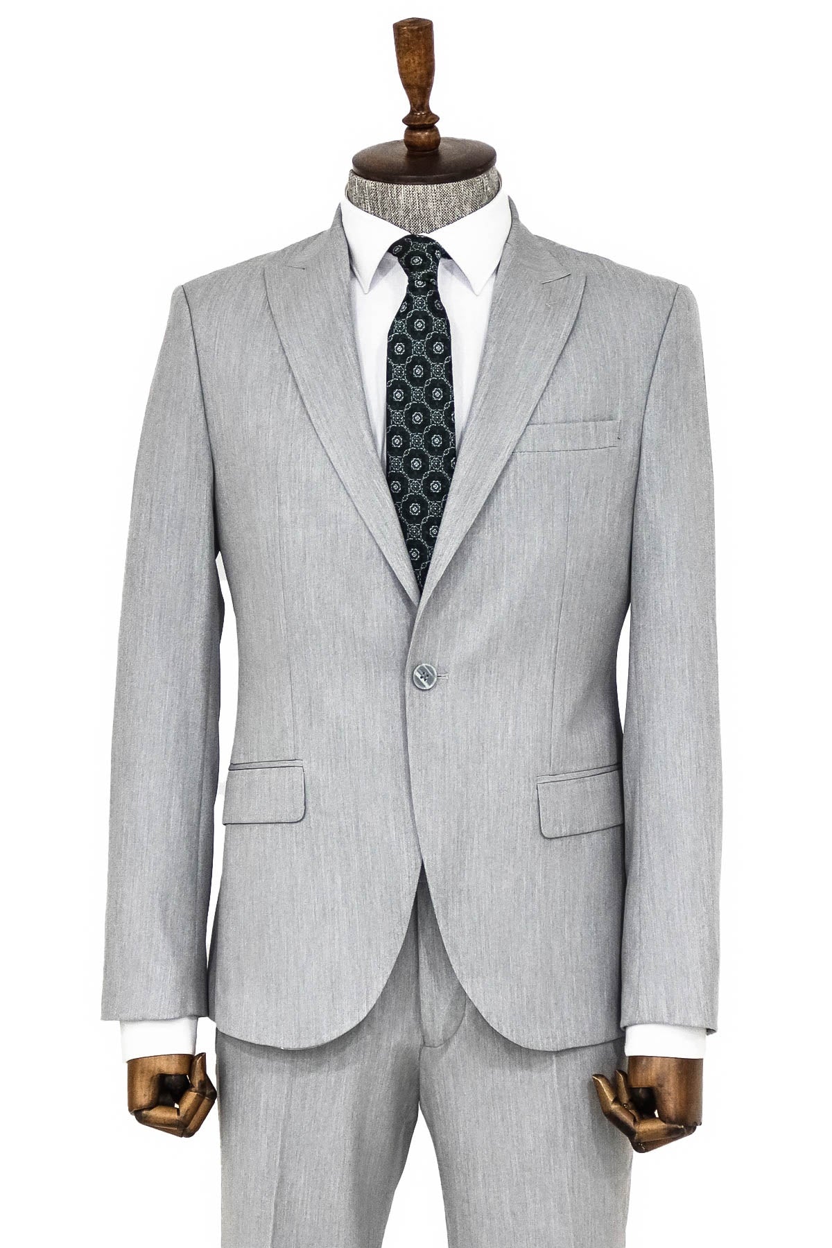 İki Parça Slim Fit Gri Erkek Takım Elbise - Wessi