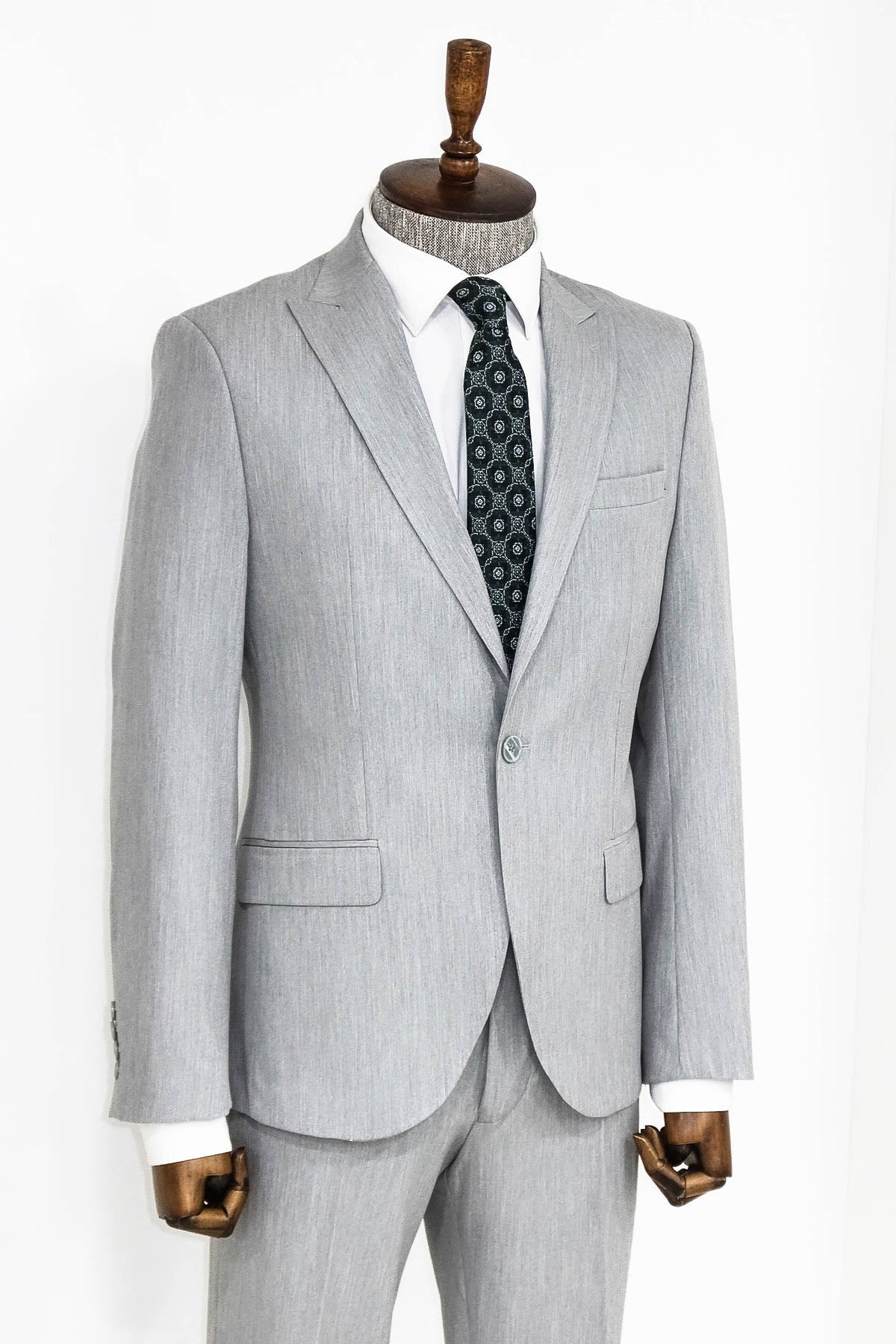 İki Parça Slim Fit Gri Erkek Takım Elbise - Wessi