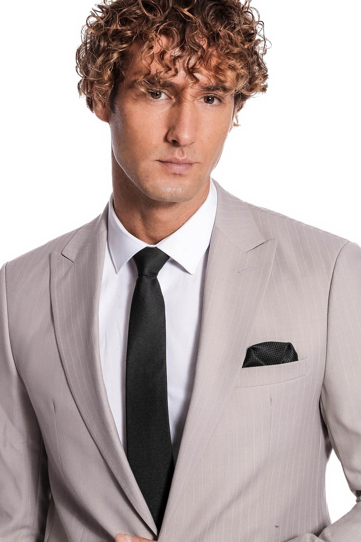İki Parça Çizgili Slim Fit Gri Erkek Takım Elbise - Wessi
