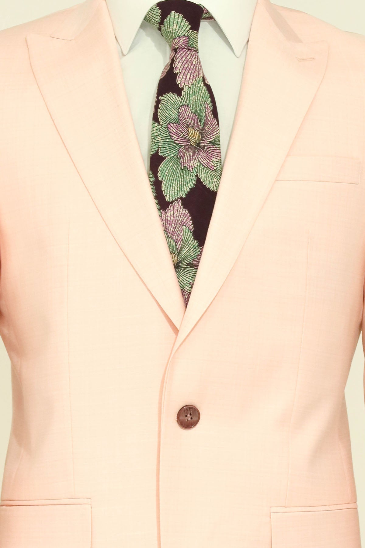 İki Parça Slim Fit Tek Düğmeli Yavruağzı Erkek Takım Elbise - Wessi