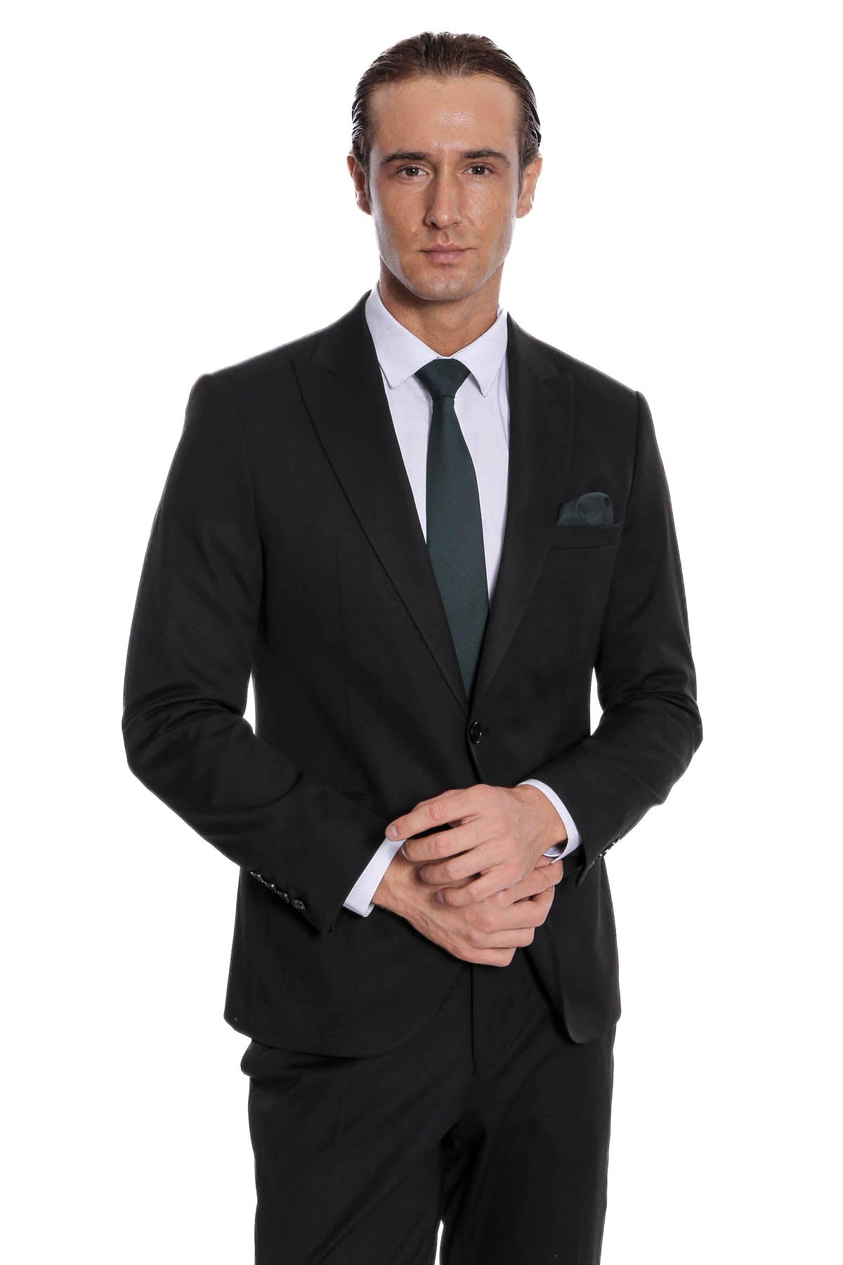 Desensiz İki Parça Slim Fit Siyah Erkek Takım Elbise - Wessi