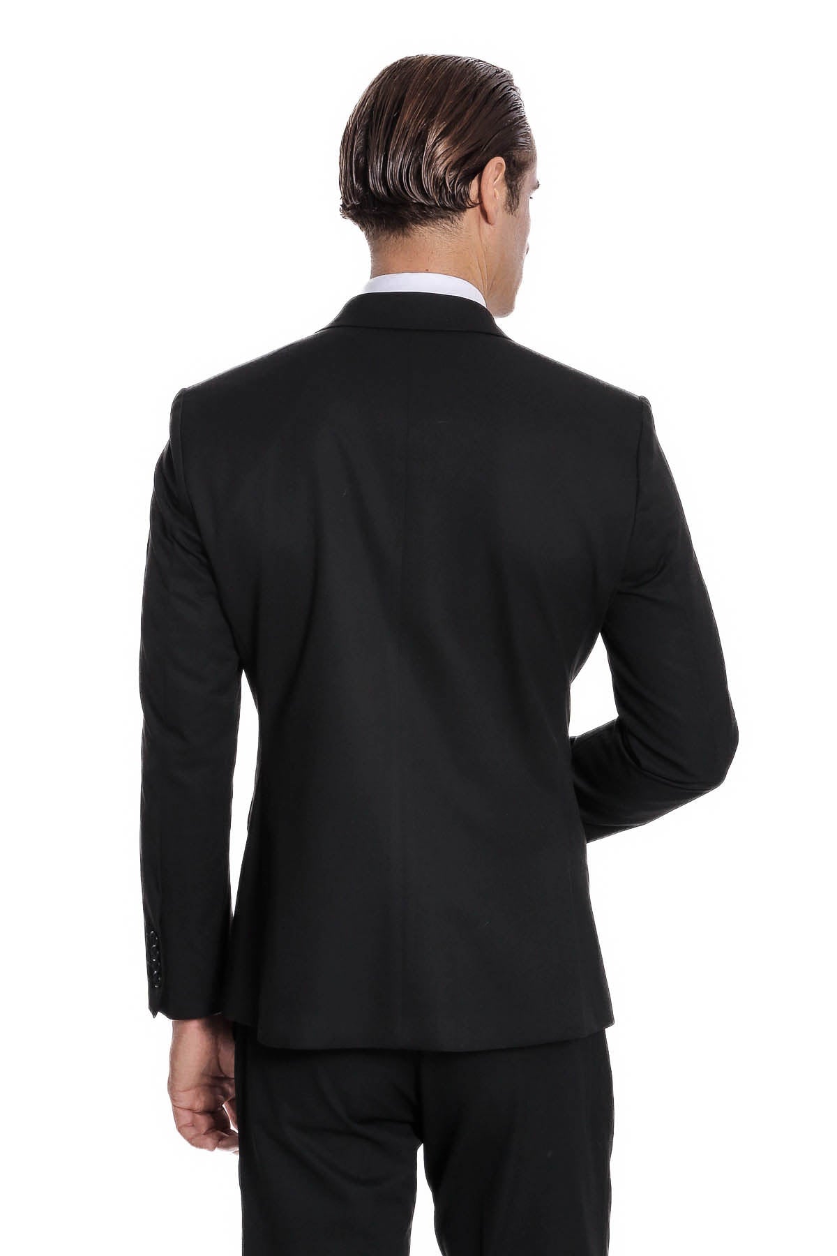 Desensiz İki Parça Slim Fit Siyah Erkek Takım Elbise - Wessi