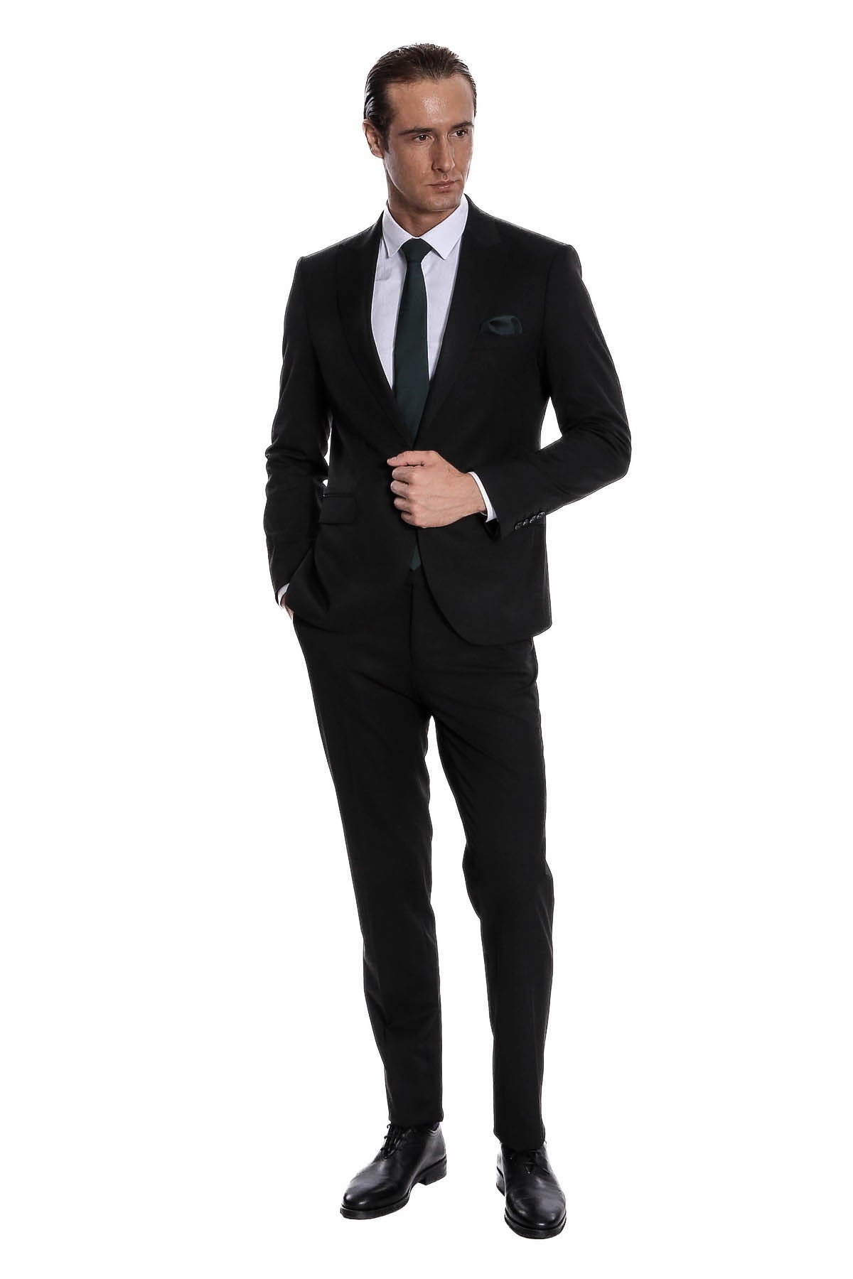 Desensiz İki Parça Slim Fit Siyah Erkek Takım Elbise - Wessi