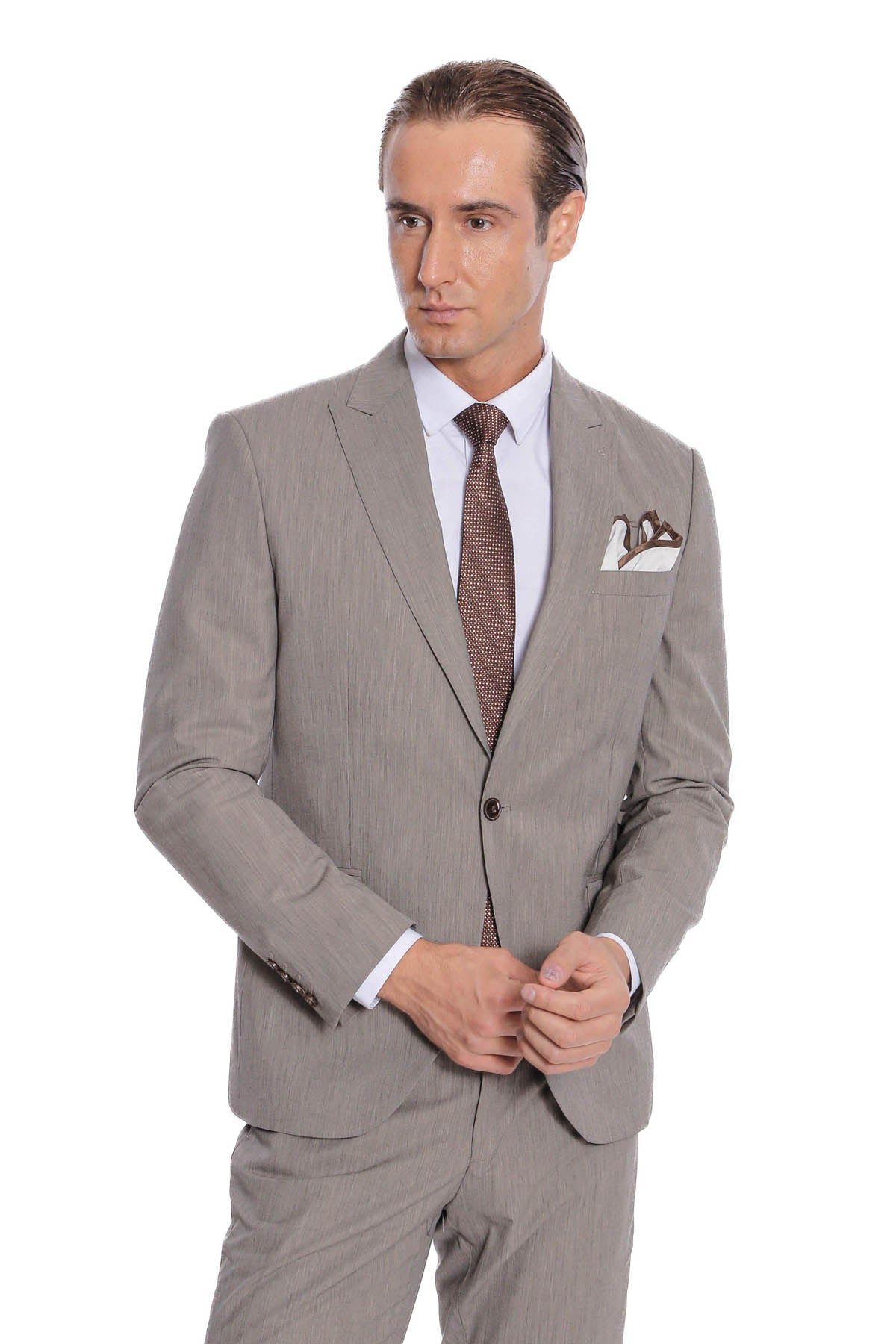 Desensiz İki Parça Slim Fit Koyu Gri Erkek Takım Elbise - Wessi
