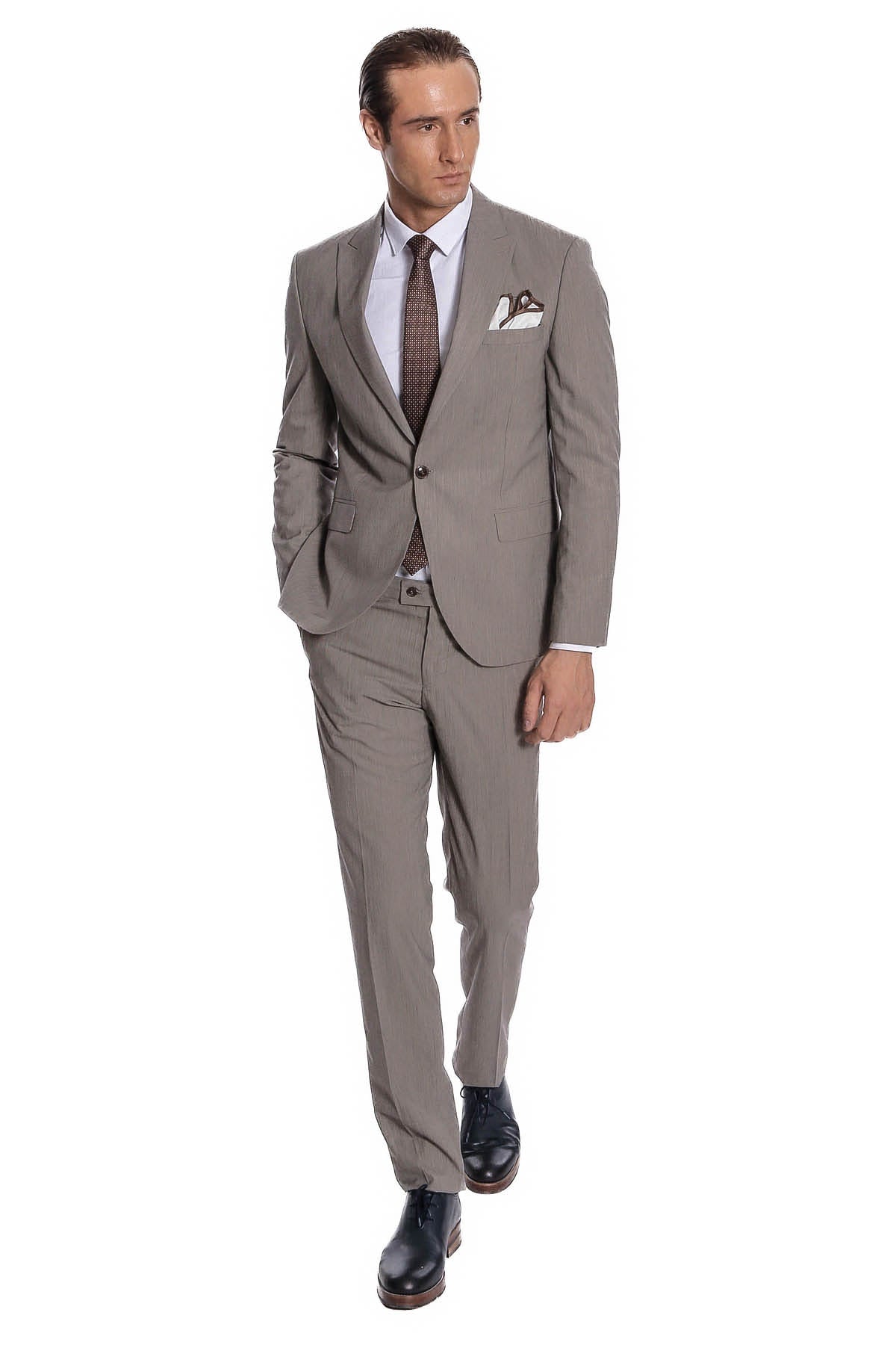 Desensiz İki Parça Slim Fit Koyu Gri Erkek Takım Elbise - Wessi