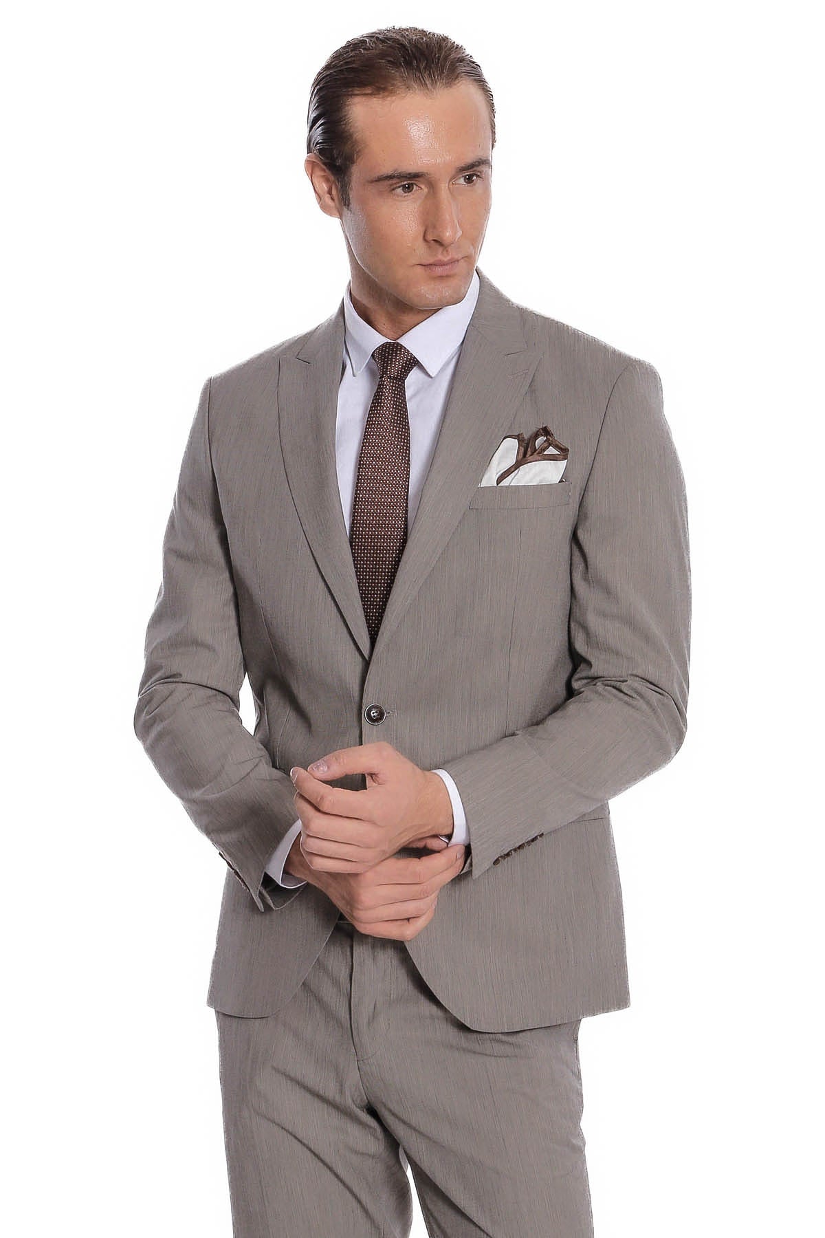 Desensiz İki Parça Slim Fit Koyu Gri Erkek Takım Elbise - Wessi