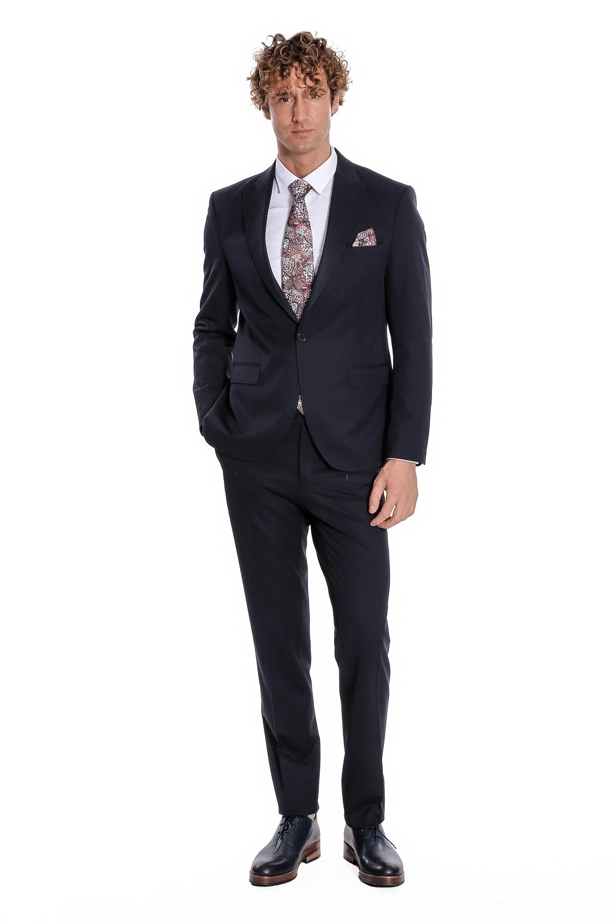 Desensiz İki Parça Slim Fit Koyu Lacivert Erkek Takım Elbise - Wessi