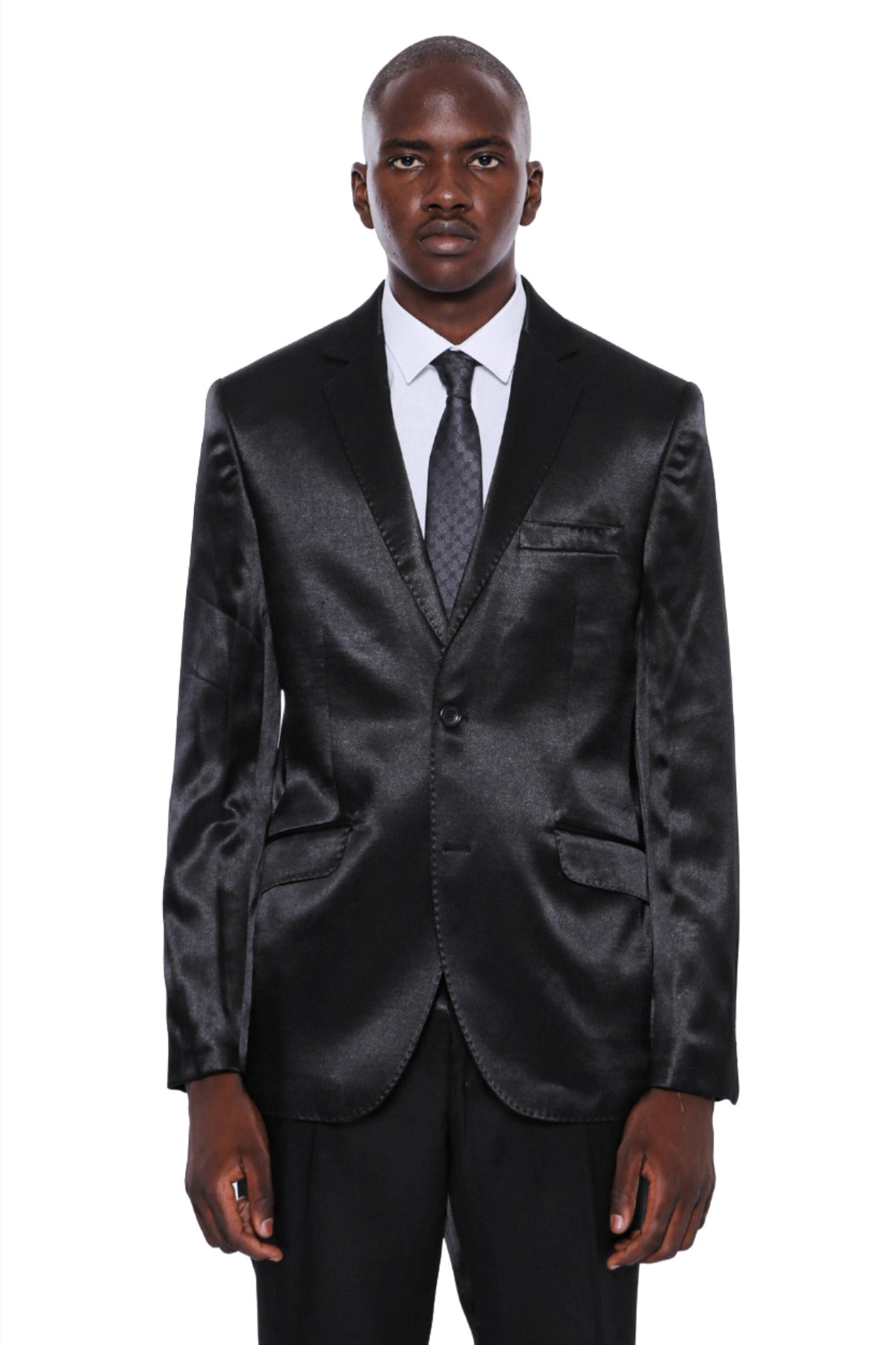 2 Düğmeli Slim Fit Saten Siyah Erkek Damatlık Takım - Wessi