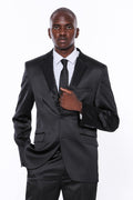 2 Button Shiny Black Men's Two-Piece Suit - Wessi