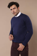 Crew Neck Navy Blue Knitwear - Wessi