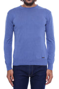 Crew Neck Navy Blue Knit Sweater - Wessi