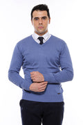 V-Neck Blue Men's Knitwear - Wessi