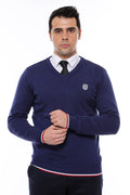 Navy Blue V-Neck Slim Fit Knitwear - Wessi